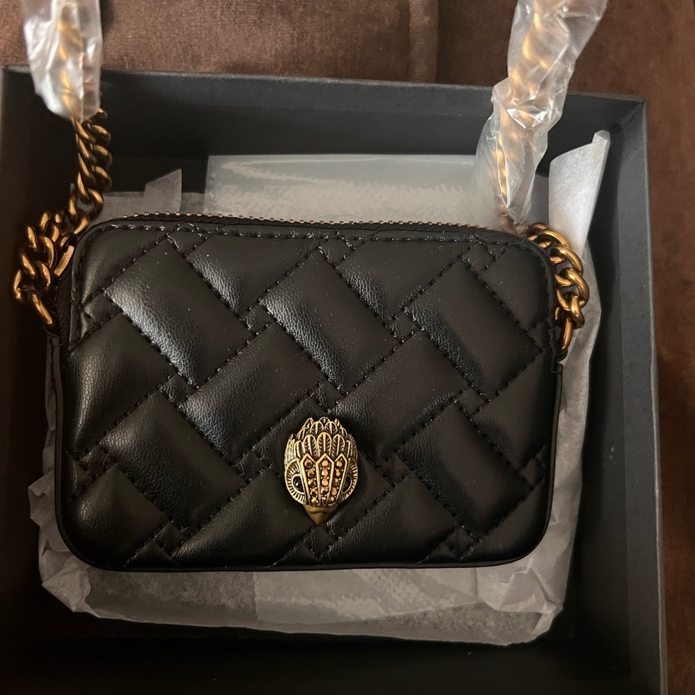 Kurt Geiger Black Quilted Mini Bag with Gold Accents